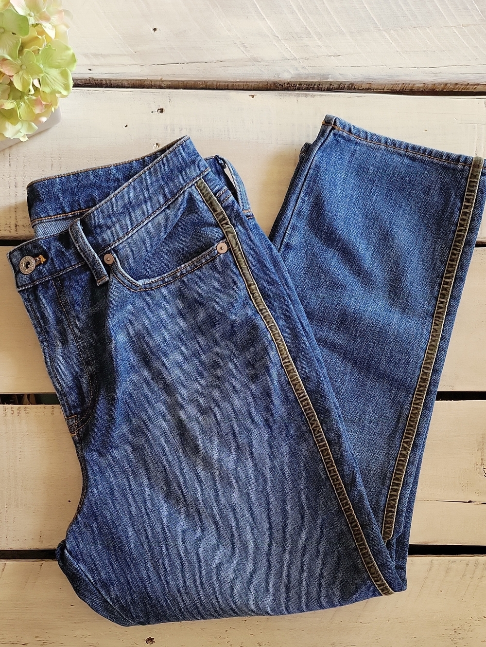 Talbots Women's Blue Side-Stripe Modern Ankle Jeans Sz 8 Petite
